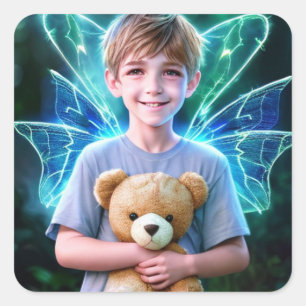Angelic Little Boy mit Fairy Wings Quadratischer Aufkleber
