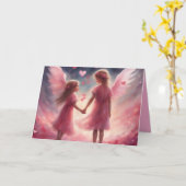 Angelic looking little girls hold hands Valentines Karte (Gelbe Blume)