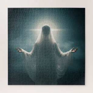 Angelic Robed Spirit Lifting Arms über Wolken Puzzle