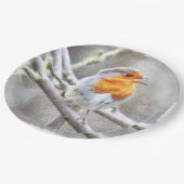 Angelic Robin Watercolor Pappteller (Schrägansicht)