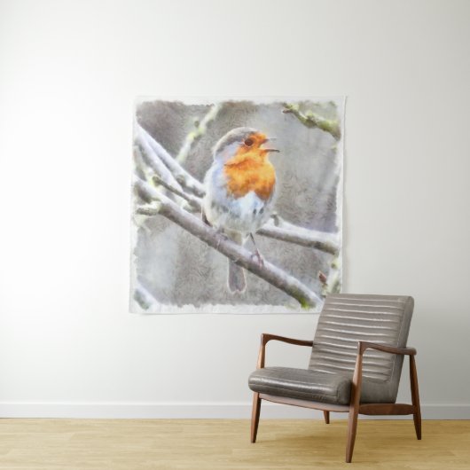 Angelic Robin Watercolor Wandteppich (Beispiel)