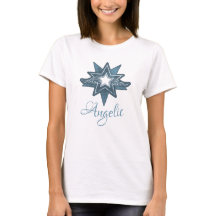 Angelic star wing art in blue graphic T - Shirt