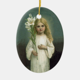 Angelic Viktorianisch Blond Girl White Lily Green Keramik Ornament