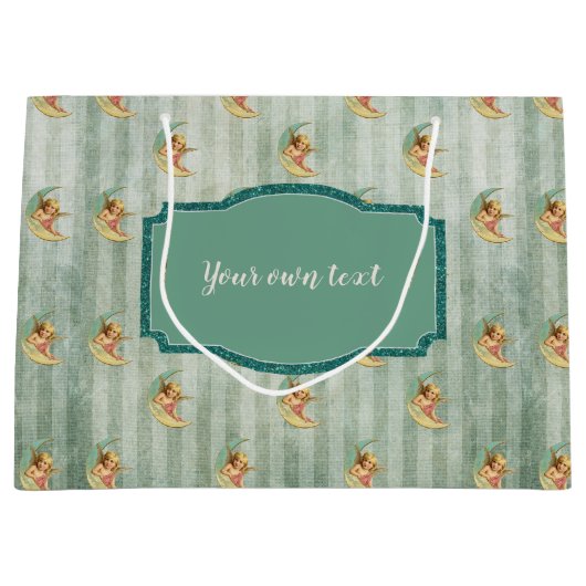 Angelic Vintag Sage Green Stripes Große Geschenktüte (Vorderseite)