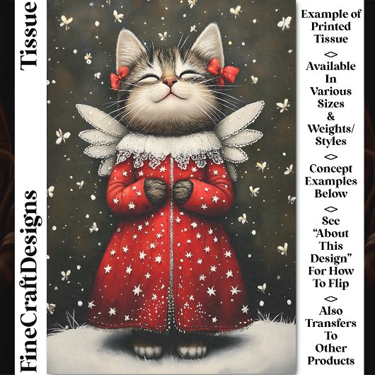 Angelic Whimsical Kitten Angel Fairy CQ7 Decoupage Seidenpapier