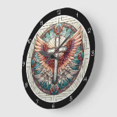 Angelic Winged Cross Große Wanduhr (Winkel)