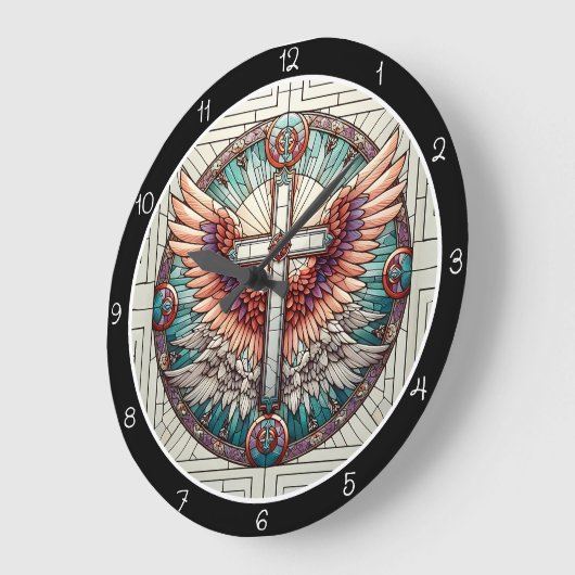 Angelic Winged Cross Große Wanduhr (Winkel)