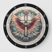 Angelic Winged Cross Große Wanduhr (Vorderseite)