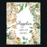 Angelica Name Meaning Floral Bridal Birthday Poster<br><div class="desc">Ein eleganter Name bedeutet ein Poster,  das einem neuen Baby gewidmet ist. Mit Glitzer wie Babyfüße dekoriert. Genießen Sie Ihren Tag! FlorenceKdesign</div>