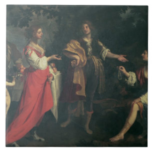 Angelika und festmachen, Medoro, 1634 (Öl auf Fliese