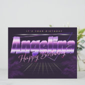 Angelina Name Vorname lila retro Karte Geburtstag (Stehend Vorderseite)