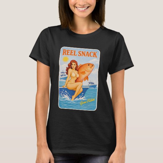 Angelköder Lustiger Retro Pinup Snapper Fischerei T-Shirt (Vorderseite)
