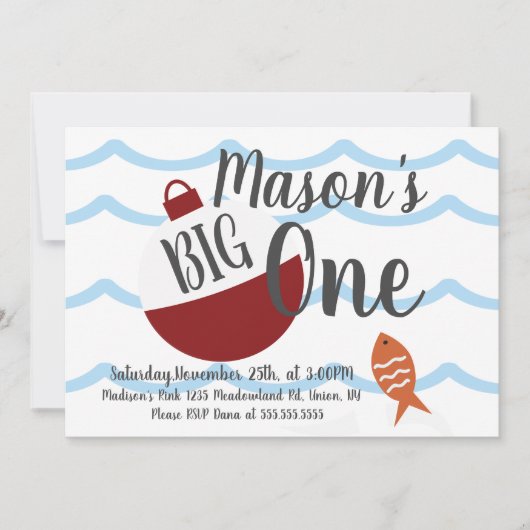 Angelköder verwandeln einen Fischmeer zum Geburtst Einladung (Vorderseite)