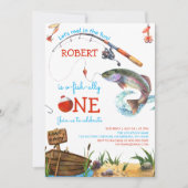 Angeln 1. Geburtstag Blue Boy O-Fish-ally Einladung (Vorderseite)