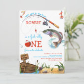 Angeln 1. Geburtstag Blue Boy O-Fish-ally Einladung (Stehend Vorderseite)