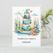 Angeln 1. Geburtstag für Kleine Angler Party Einladung (Stehend Vorderseite)