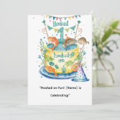 Angeln 1. Geburtstag für Kleine Angler Party Einladung (Stehend Vorderseite)