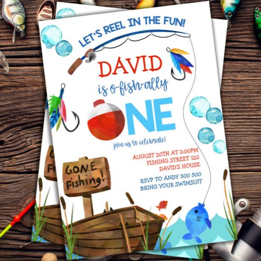 Angeln 1. Geburtstag Junge O-Fisch-ally Einladung