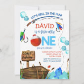 Angeln 1. Geburtstag Junge O-Fisch-ally Einladung (Vorderseite)