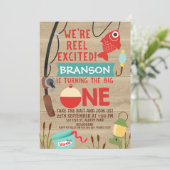 Angeln am 1. Geburtstag Einladung (Stehend Vorderseite)