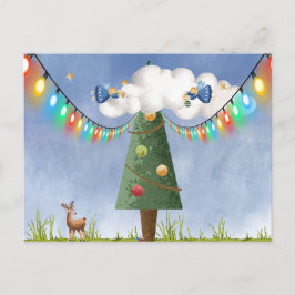 Angeln auf hochdekorierten Baumbestand anpassbarer Feiertagspostkarte