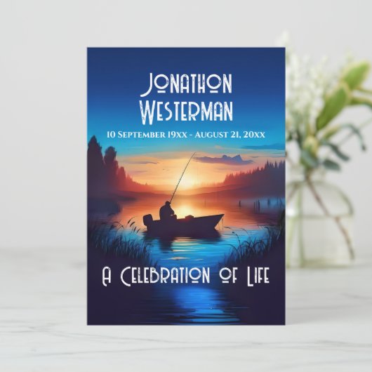 Angeln bei Sonnenuntergang Einladung (Stehend Vorderseite)