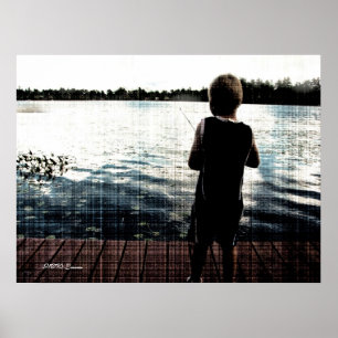 Angeln bei Sonnenuntergang Poster