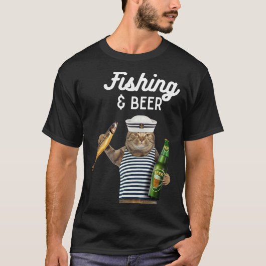Angeln & Bier  Katze T-Shirt (Vorderseite)