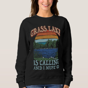 Angeln Bootfahren Camping Retro See Urlaub Gras Sweatshirt