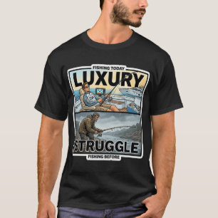 Angeln heute vs früher Luxus vs Kampf Aufkleber T-Shirt