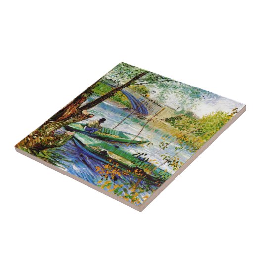 Angeln im Frühling, Vincent van Gogh. Schöne Fisch Fliese (Seite)
