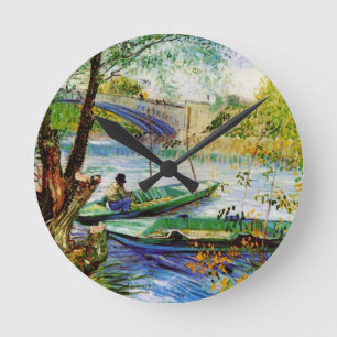 Angeln im Frühling, Vincent van Gogh. Schöne Fisch Runde Wanduhr
