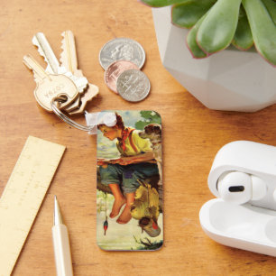 Angeln im Vintage-Stil, Junge mit seinem Welpen un Schlüsselanhänger