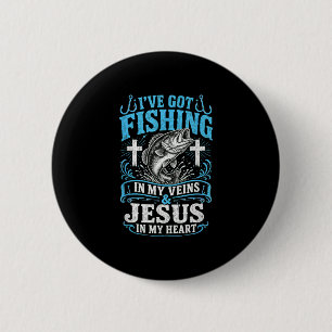 Angeln in den Adern, Jesus im Herzen, Angler Button