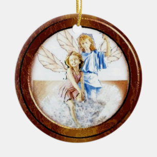 Angeln in Holzrahmen Keramik Ornament