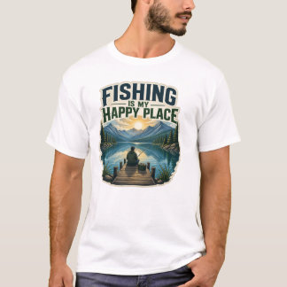 Angeln ist mein glücklicher Ort - Vintage Bergsee T-Shirt