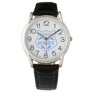 Angeln ist mein Hobby Schild Zitat auf Wappen Armbanduhr