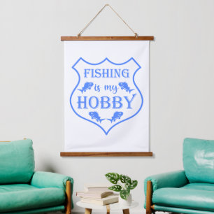 Angeln ist mein Hobby Schild Zitat auf Wappen Wandteppich Mit Holzrahmen