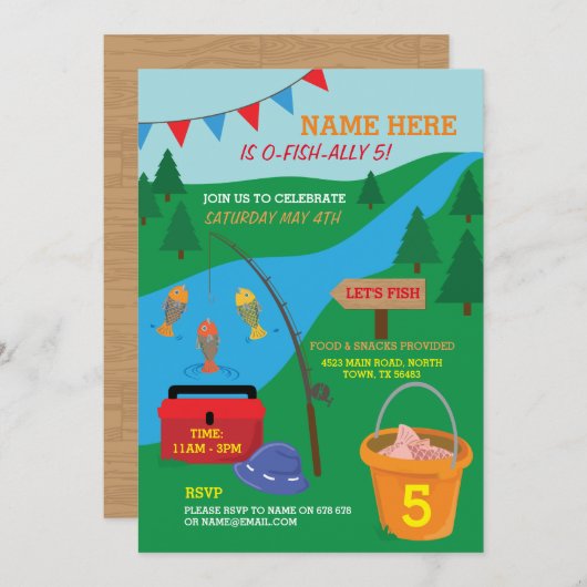 Angeln Let's Fish BIRTHDAY PARTY Lake Rod laden ei Einladung (Vorne/Hinten)
