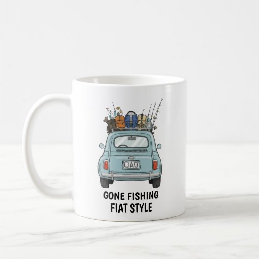 Angeln mit Fiat-Auto Kaffeetasse (Links)