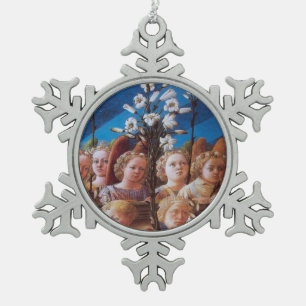 ANGELN MIT WEISSEN LILIEN SCHNEEFLOCKEN Zinn-Ornament