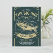 Angeln Roter Gold Männer 50. Geburtstag Einladung (Stehend Vorderseite)