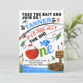 Angeln Sie den Köder Big One Geburtstag Einladung (Stehend Vorderseite)