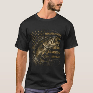 Angeln Tarnung US Amerikanische Flagge Barsch Fisc T-Shirt