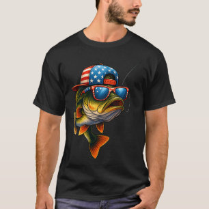 Angeln Vintage Amerikanische Flagge Angler Fisch T-Shirt