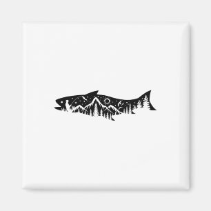 Angeln Wald Berg Silhouette Outdoor Abenteuer Magnet