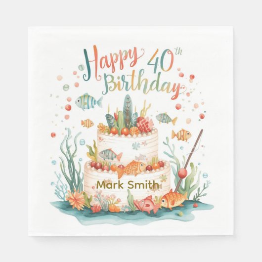 Angeln zum 40. Geburtstag mit fischereitheoretisch Serviette (Vorderseite)