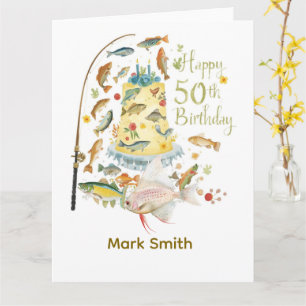 Angeln zum 50. Geburtstag mit fischereitheme Kuche Karte