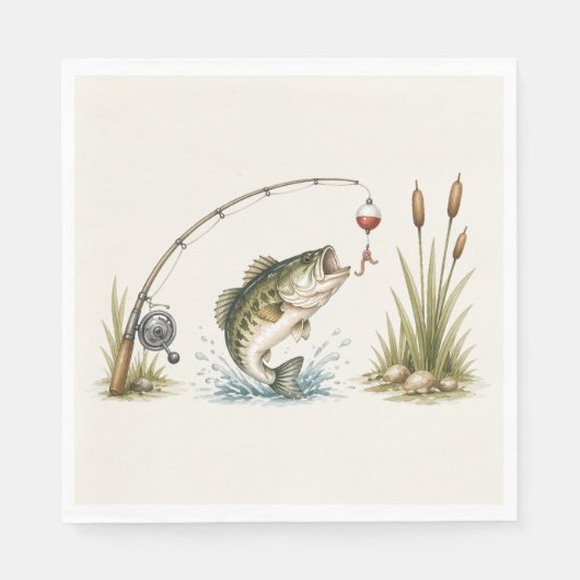 Angelplatten mit Fischereithema Barsch Serviette (Vorderseite)