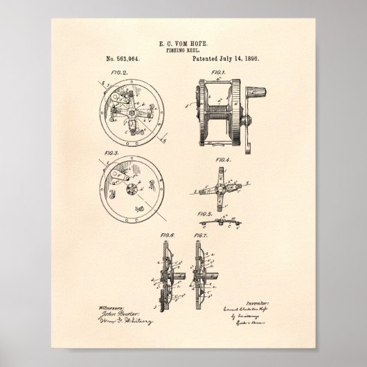 Angelrolle 1892 Patent Art Old Peper Poster (Vorne)